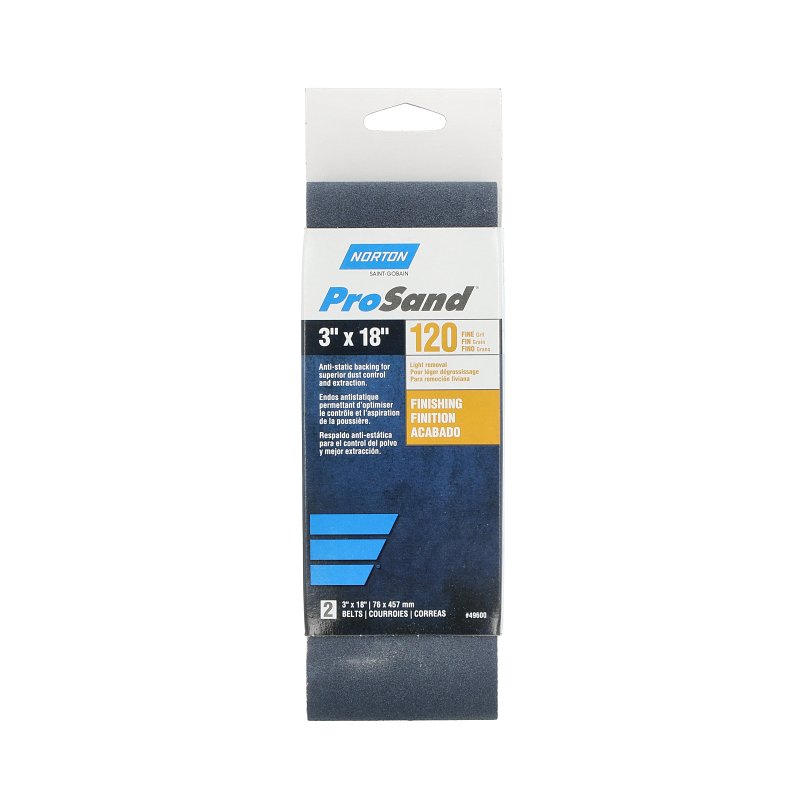 Norton 02229 Sanding Belt, 3 in W, 18 in L, 120 Grit, Fine, Zirconia Aluminum Abrasive