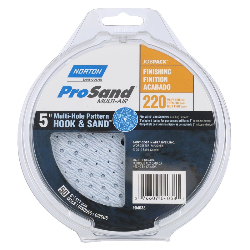 Norton 04038 Sanding Disc, 5 in Dia, 11/16 in Arbor, Coated, P220 Grit, Very Fine, Alumina Ceramic Abrasive, Spiral