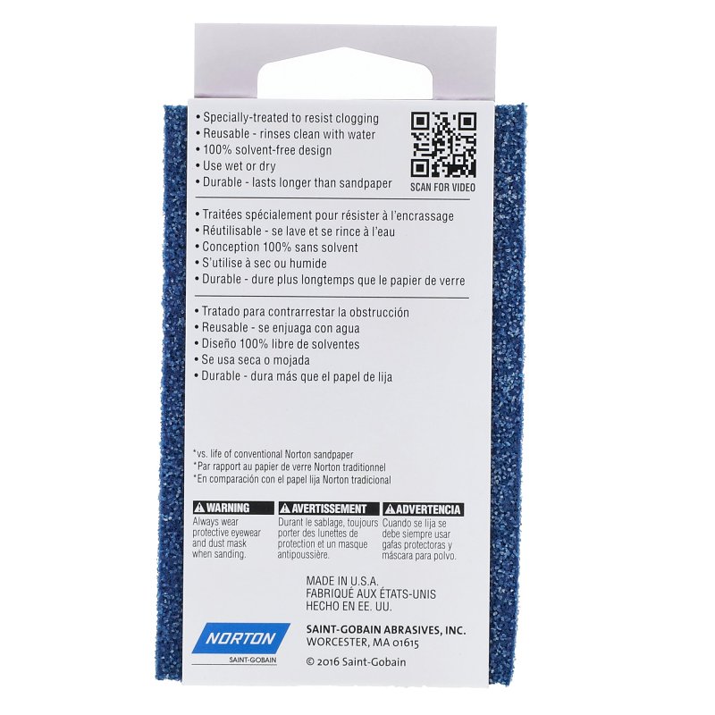 Norton ProSand 82070 Sanding Sponge, 4-1/2 in L, 2-11/16 in W, 36 Grit, Extra Coarse, Aluminum Oxide Abrasive