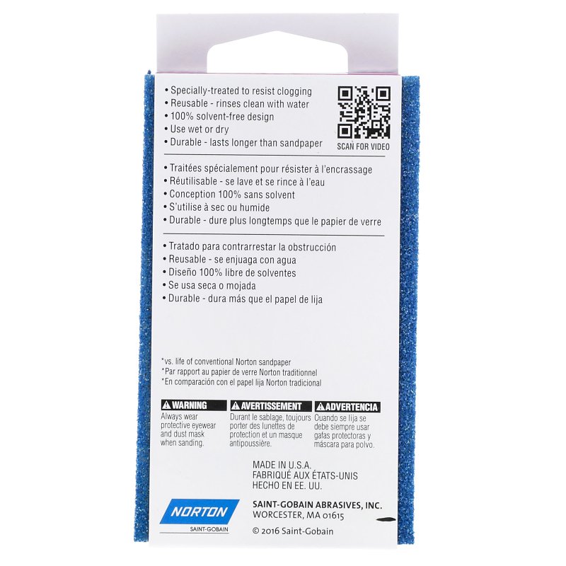 Norton ProSand 82071 Sanding Sponge, 4-1/2 in L, 2-11/16 in W, 60 Grit, Coarse