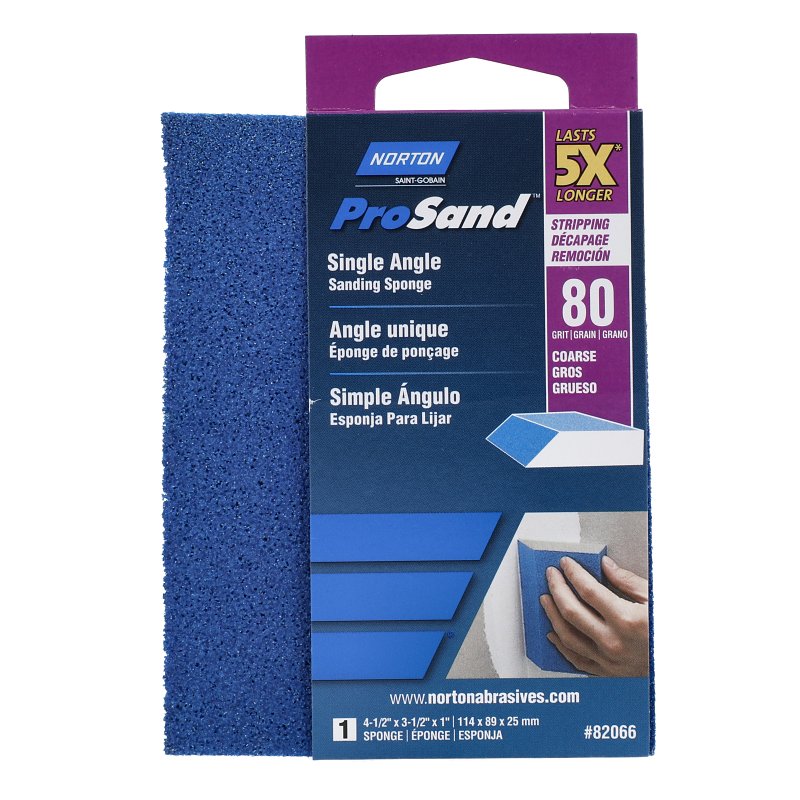 Norton ProSand 82066 Sanding Sponge, 4-1/2 in L, 3-1/2 in W, 80 Grit, Coarse, Aluminum Oxide Abrasive