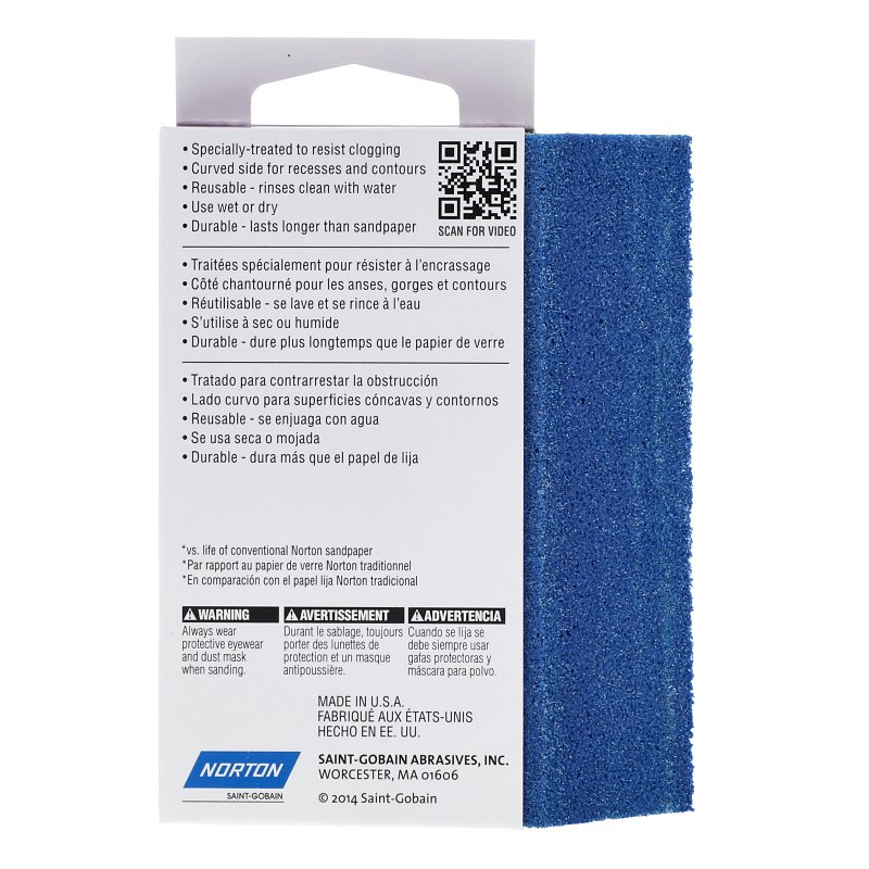 Norton ProSand 82068 Sanding Sponge, 4-1/2 in L, 3-11/16 in W, 80 Grit, Coarse, Aluminum Oxide Abrasive