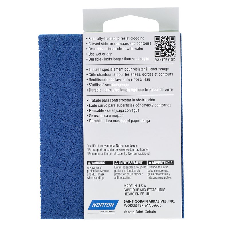 Norton ProSand 82069 Sanding Sponge, 4-1/2 in L, 3-11/16 in W, 120 Grit, Medium, Aluminum Oxide Abrasive
