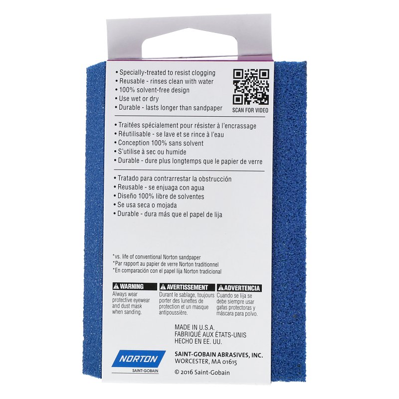Norton ProSand 82075 Sanding Sponge, 4-1/2 in L, 2-7/8 in W, 80 Grit, Coarse, Aluminum Oxide Abrasive