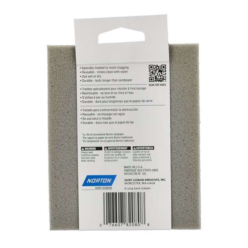 Norton ProSand 82080 Sanding Sponge, 5-1/2 in L, 4-1/2 in W, 60 Grit, Coarse, Aluminum Oxide Abrasive