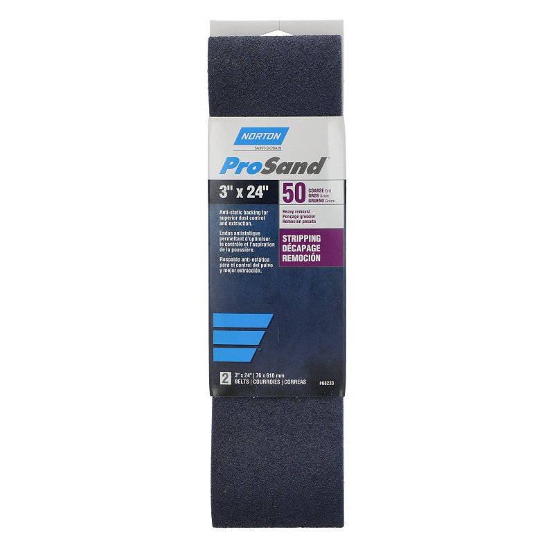 Norton ProSand R811/R816/R831 Series 07660768233 Portable Abrasive Belt, 3 in W, 24 in L, 50 Grit, Coarse