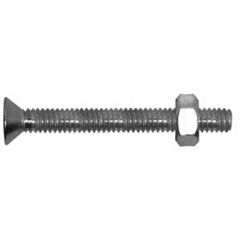 Reliable FSBZ Series FSBZ1434MR Machine Screw with Nut, 1/4-20 Thread, 3/4 in L, Full, Imperial Thread, Flat Head, Steel
