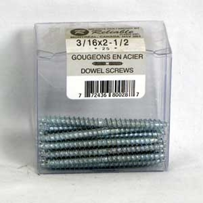 Reliable DZ516212VP Dowel Screw, 5/16-9 Thread, 2-1/2 in L, Regular Point, Steel, Zinc, 25 BX