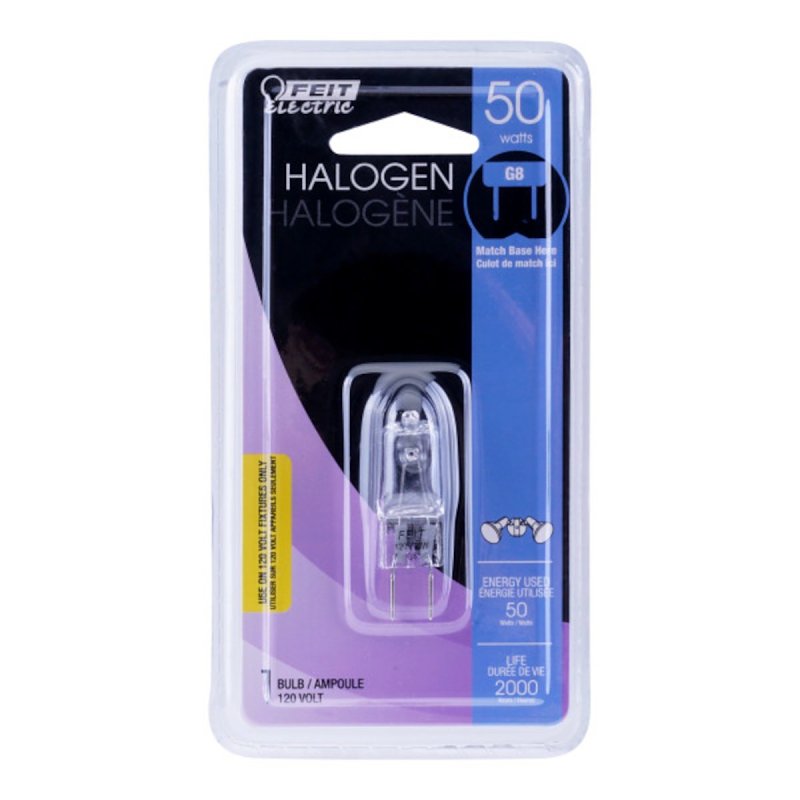 Feit Electric BPQ50/G8/CAN Halogen Bulb, 50 W, G8 Lamp Base, JCD T4 Lamp, 3000 K Color Temp, 2000 hr Average Life