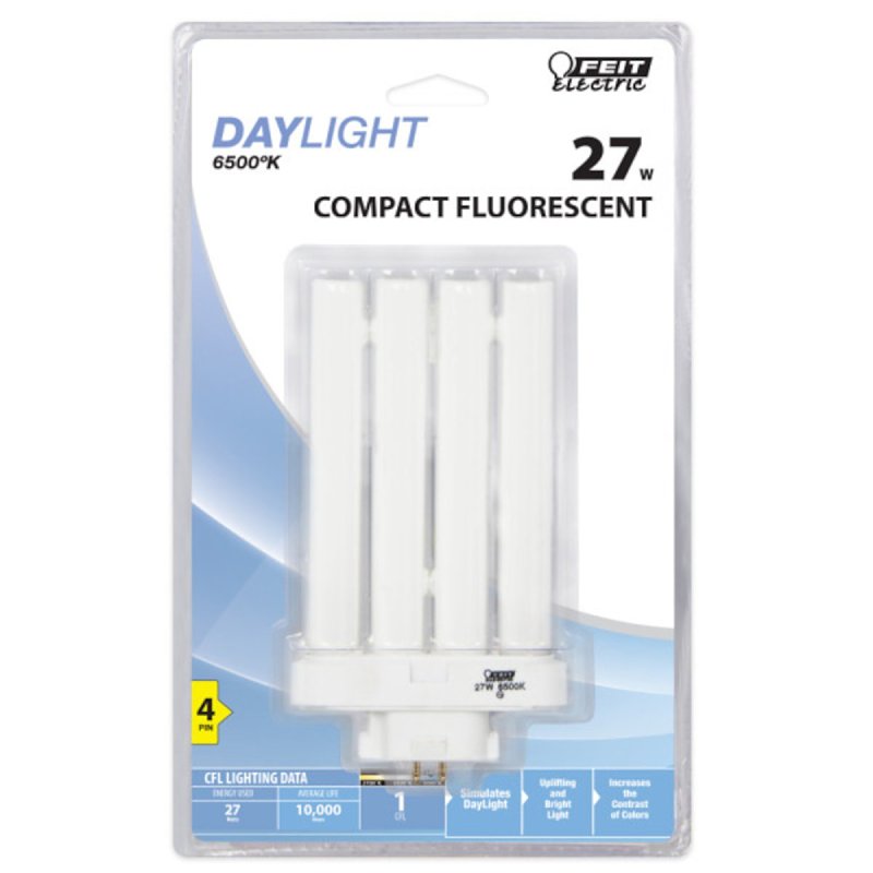 Feit Electric BPPL27F/65K Compact Fluorescent Bulb, 27 W, PL Lamp, GX10Q-4 Lamp Base, 1450 Lumens, 6500 K Color Temp