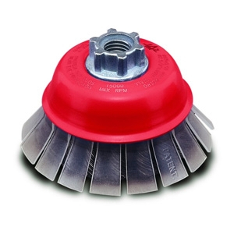 Norton 33496 Wire Cup Brush, 4 in Dia, 5/8-11 in Arbor/Shank, 0.02 in Dia Bristle
