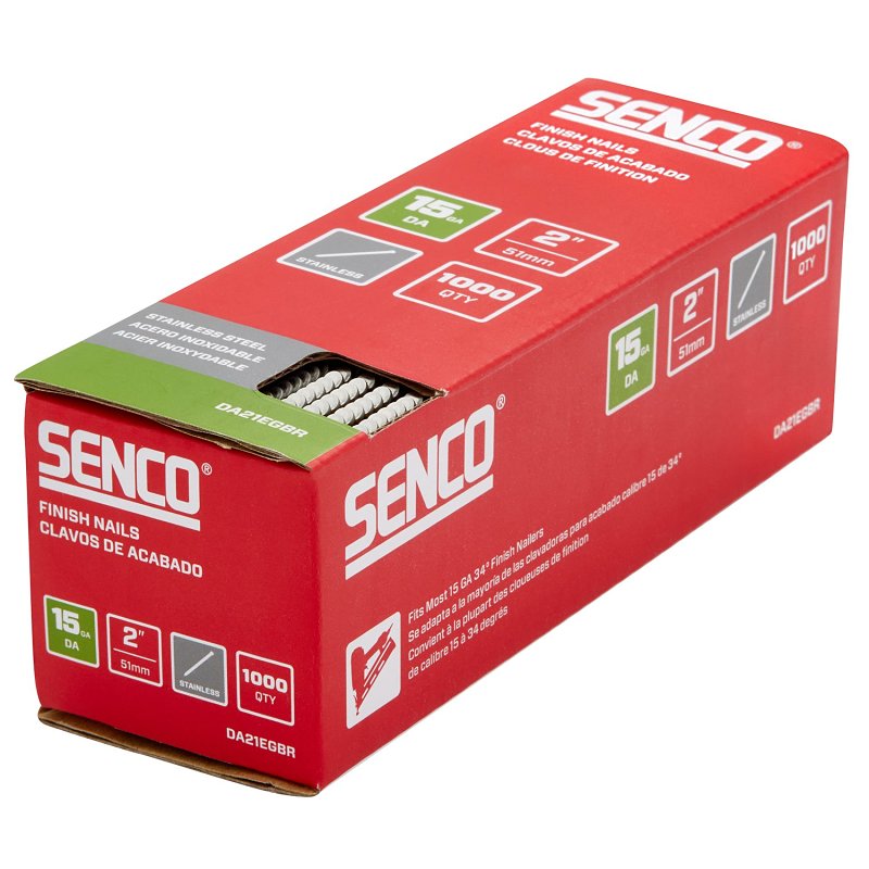 Senco DA21EGBR Finish Nail Strip, 2 in L, 15 ga, Stainless Steel, Sencote, Brad Head