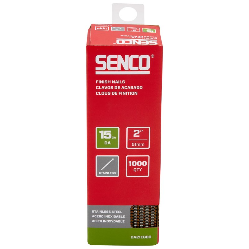 Senco DA21EGBR Finish Nail Strip, 2 in L, 15 ga, Stainless Steel, Sencote, Brad Head