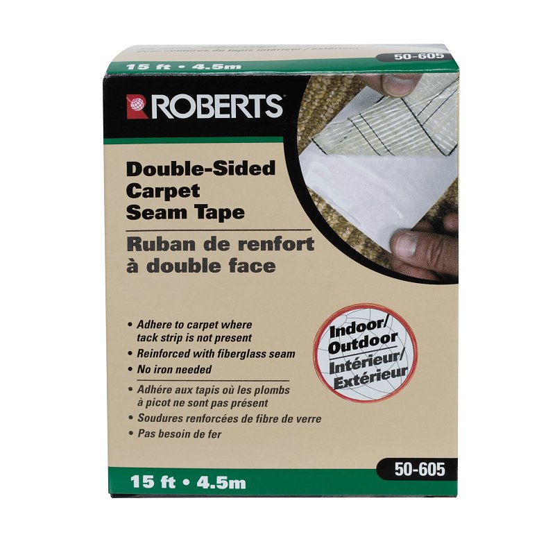 Roberts 50-605-12 Carpet Tape, 15 ft L, 3 in W, Carpet/Vinyl Backing, White