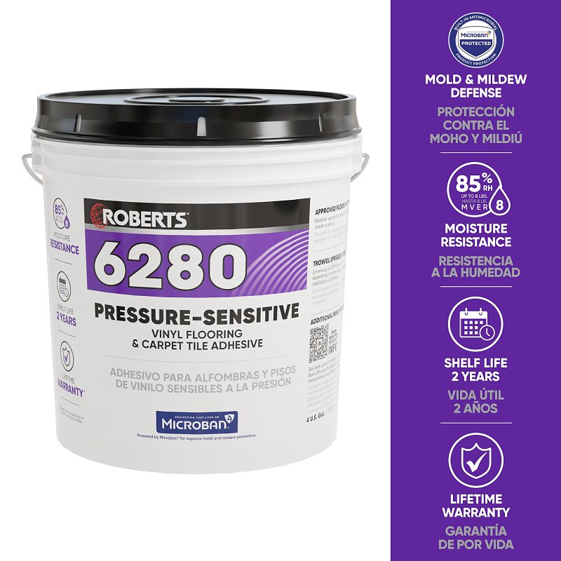 Roberts R6280-4 Flooring Adhesive, Paste, Very Mild, Off-White, 4 gal Pail