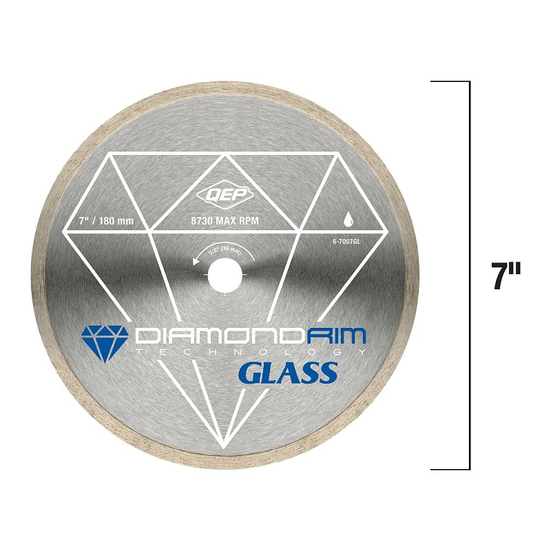 QEP Glass Series 6-7007GL Saw Blade, 7 in Dia, 5/8 in Arbor, Continuous Rim