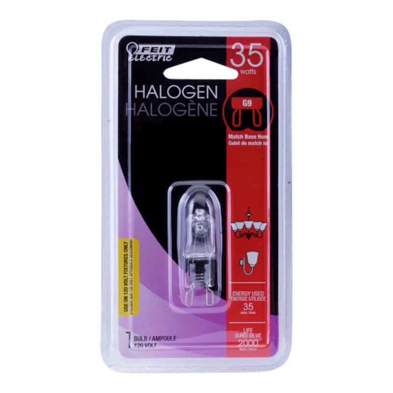Feit Electric BPQ35/G9/CAN Halogen Bulb, 35 W, G9 Lamp Base, JCD T4 Lamp, 3000 K Color Temp, 2000 hr Average Life