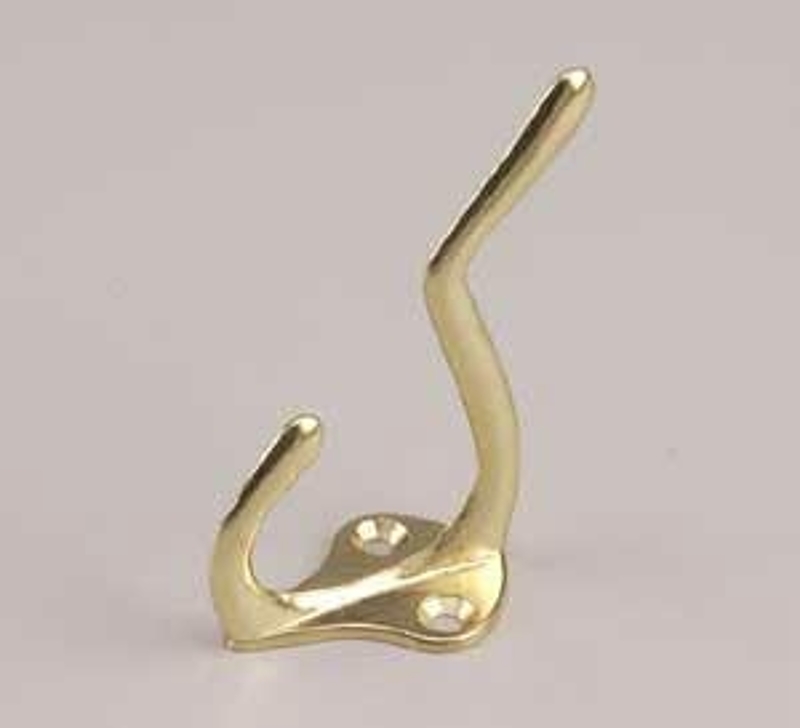 Onward 224BV Series Light-Duty Coat Hook, 50 mm H x 27 mm W Dimensions, 10 kg, 2-Hook, Metal, Bright Brass