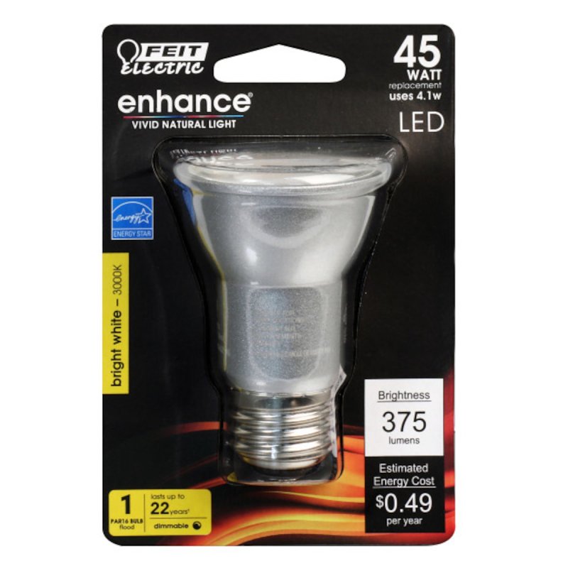 Feit Electric BPPAR16DM/930CA LED Bulb, Flood/Spotlight, PAR16 Lamp, 45 W Equivalent, E26 Lamp Base, Dimmable, Silver