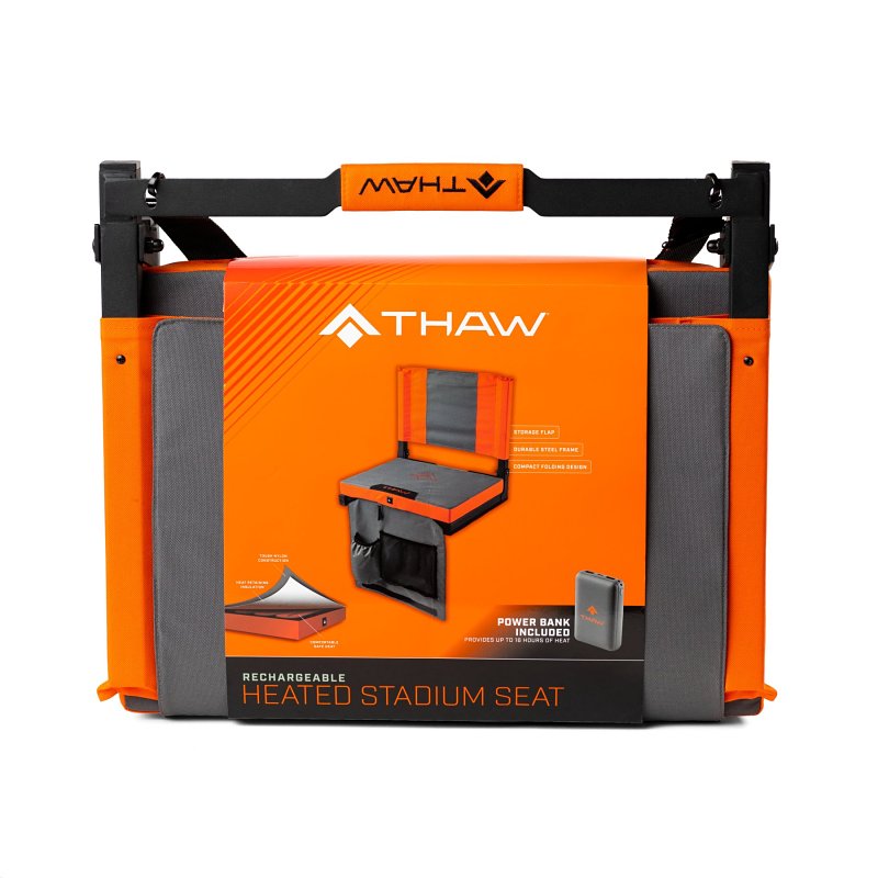 Thaw THA-BOD-1001 Heated Stadium Seat, 14-1/2 in W, 17.72 in H, Black/Orange Seat