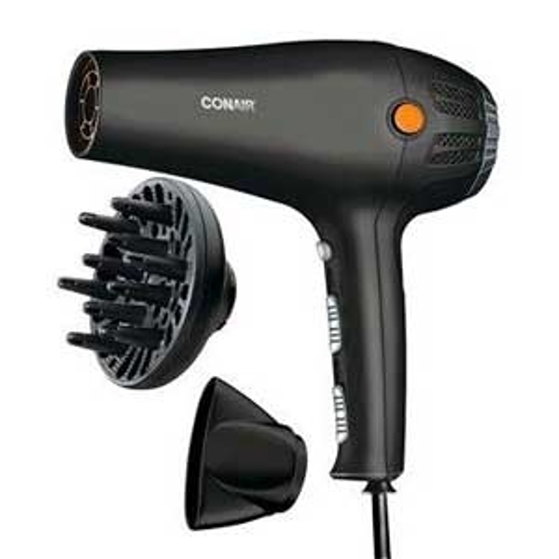 Conair 241RNFC Hair Dryer, Specifications: 1875 W Power, 2 Speed or 3 Heat Settings, Pushbutton Control, Black