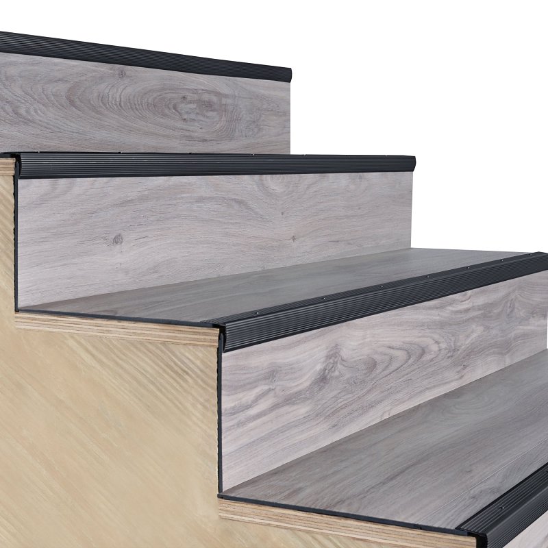 M-D 66270 Stair Edging, 72 in L, 1-1/8 in W, Aluminum, Black, Matte