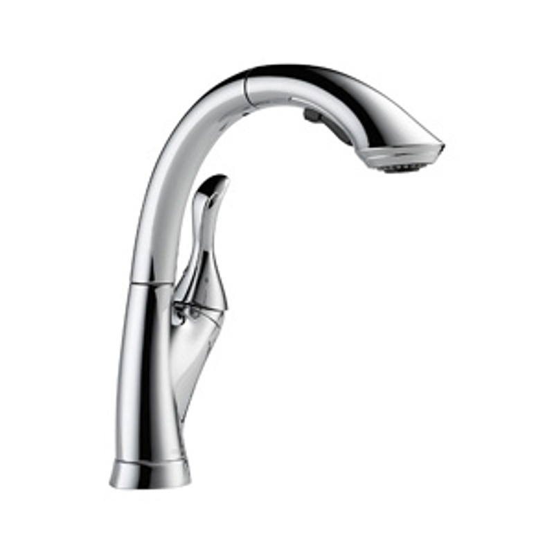 Delta Linden Series 4153-DST Kitchen Faucet, 1.5 gpm, 1-Handle, Metal, Chrome Plated, Deck, 8 in Faucet Centers