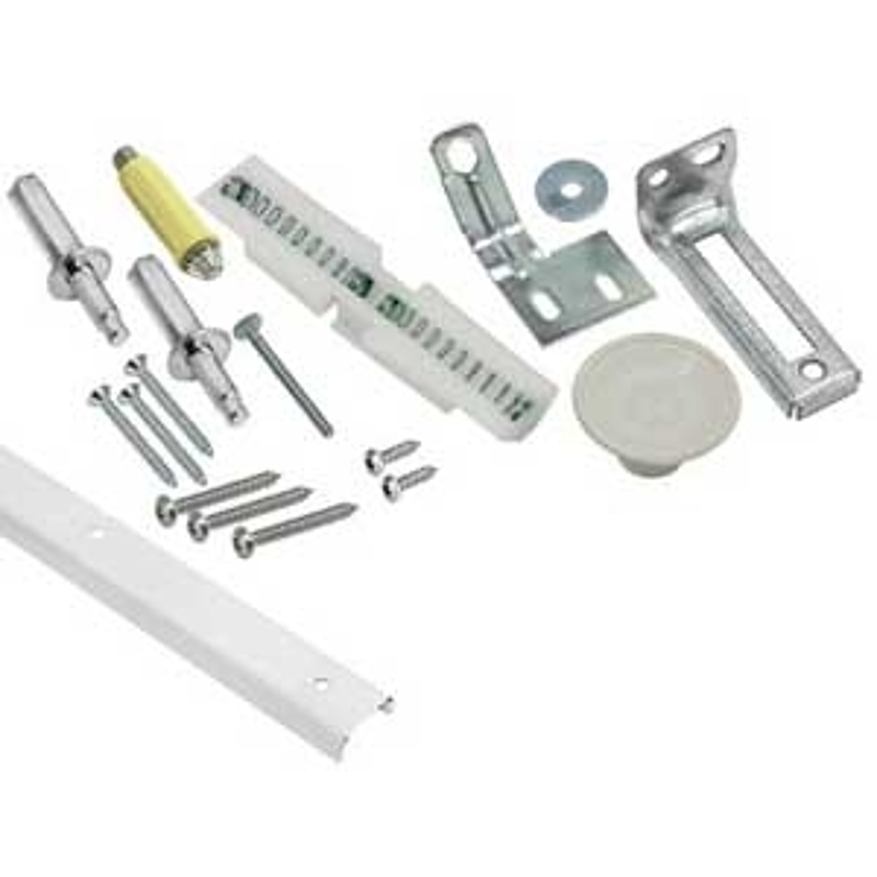 Renin BF106K-04800-BW Track and Hardware Kit, 48 in L Track, Steel, Zinc, Screw, For: 3/4 to 1-3/8 in Door Panels