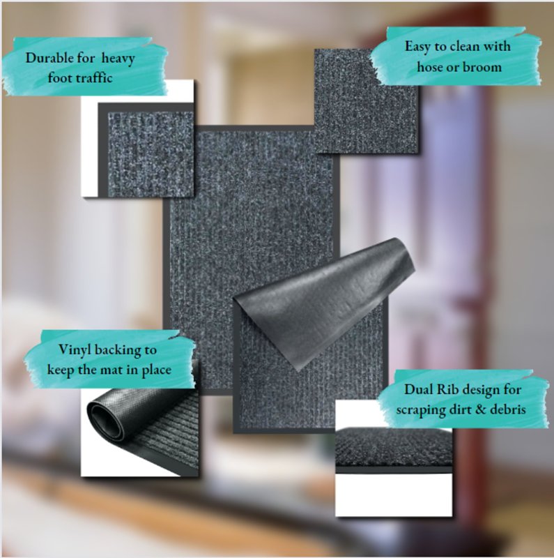 Fanmats 27390 Ribbed Utility Mat, 28 in L, 18 in W, Polypropylene Rug, Black