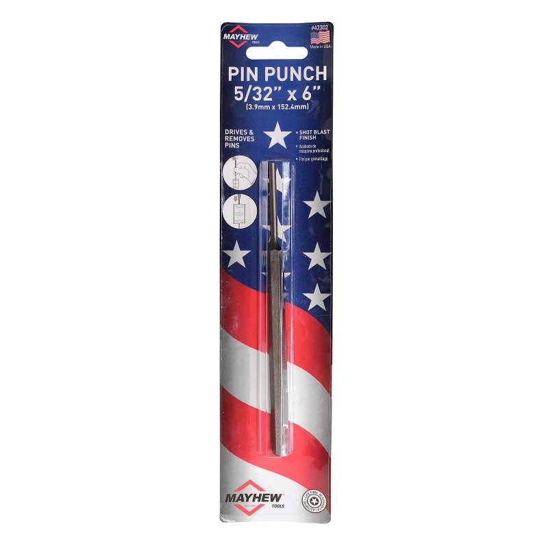 Mayhew 42302 Pin Punch, 5/32 in Tip, 6 in L, Hex Shank
