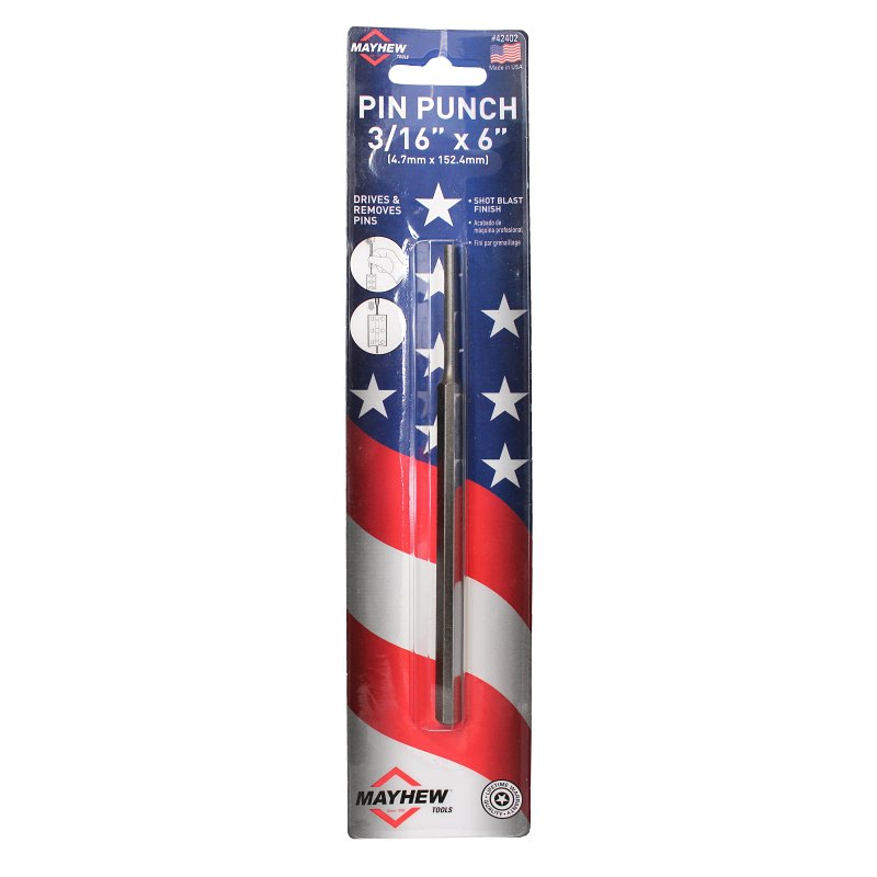 Mayhew 42402 Pin Punch, 3/16 in Tip, 6 in L, Hex Shank