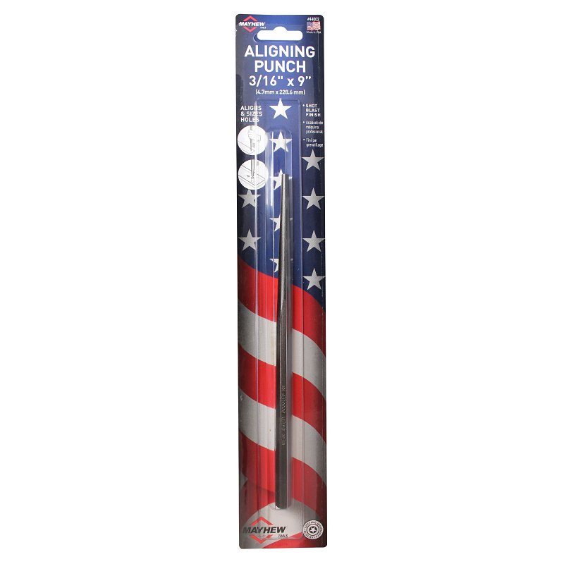 Mayhew 44002 Line-Up Punch, 3/16 in Tip, 9 in L, Hex Shank