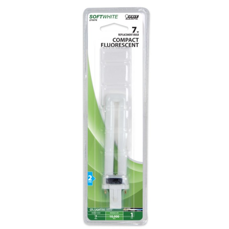 Feit Electric BPPL7 Compact Fluorescent Bulb, 7 W, PL Lamp, G23 Lamp Base, 400 Lumens, 2700 K Color Temp