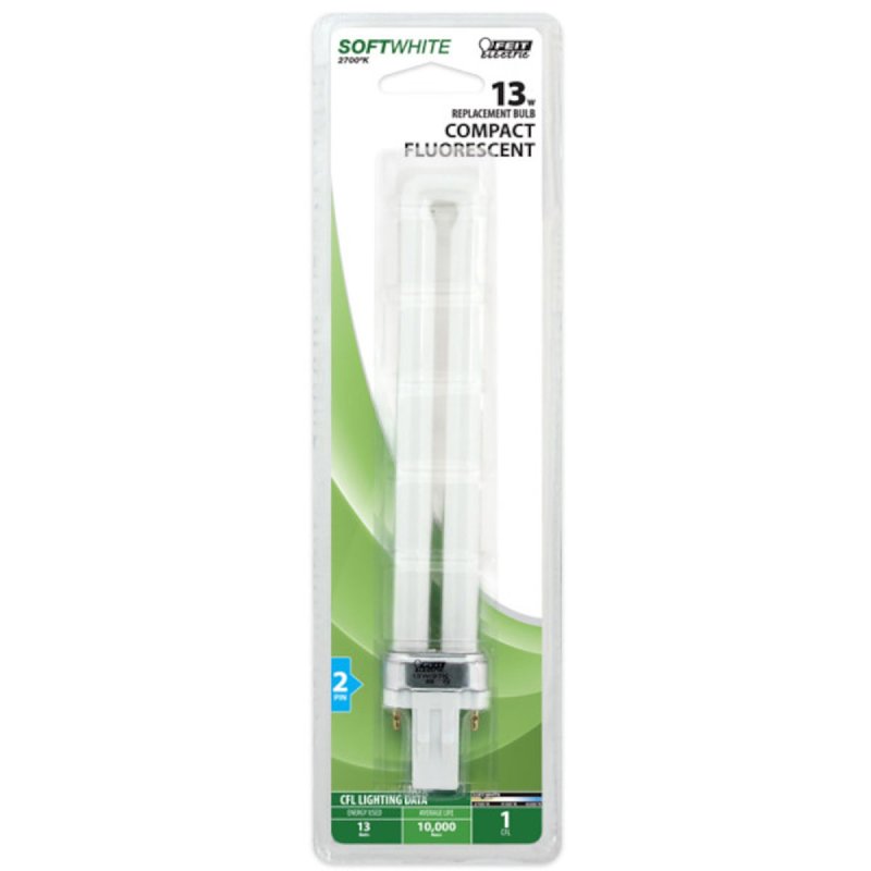 Feit Electric BPPL13 Compact Fluorescent Bulb, 13 W, PL Lamp, GX23 Lamp Base, 800 Lumens, 2700 K Color Temp