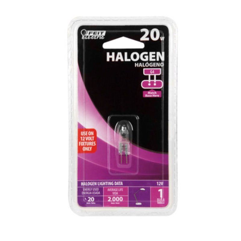 Feit Electric BPQ20T3 Halogen Bulb, 1-1/4 in H Dimensions, 20 W, G4 Lamp Base, JC T3 Lamp, 3000 K Color Temp