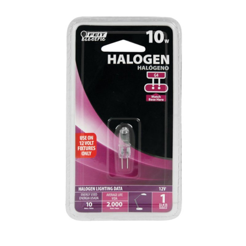 Feit Electric BPQ10T3 Halogen Bulb, 1-1/4 in H Dimensions, 10 W, G4 Lamp Base, JC T3 Lamp, 3000 K Color Temp
