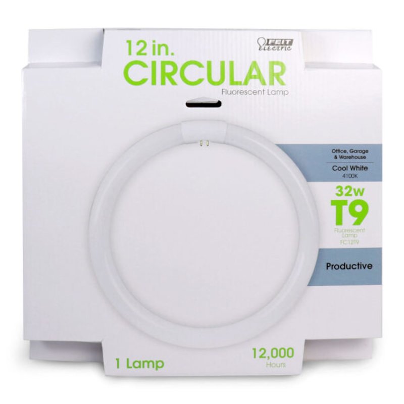 Feit Electric FC12T9/CW Fluorescent Bulb, 32 W, T9 Lamp, G10Q Lamp Base, 2100 Lumens, 4100 K Color Temp