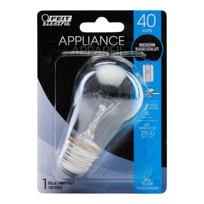 Feit Electric BP40A15/CL/CAN Incandescent Bulb, Clear Lamp, 1-7/8 in D x 3-1/2 in H Dimensions, 40 W, A15 Lamp