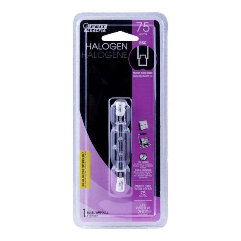 Feit Electric BPQ75T3/CL/S/CAN Halogen Bulb, 75 W, R7 Lamp Base, J T3 Lamp, 3000 K Color Temp, 2000 hr Average Life