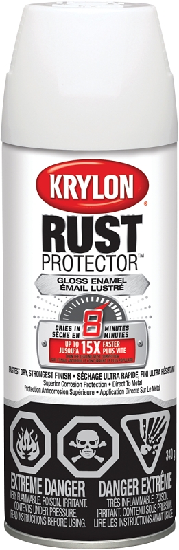 Krylon Rust Protector 469000000 Rust Preventative Spray Paint, 12 oz Can, 25 sq-ft Coverage Area, Gloss, White, Exterior