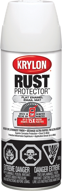 Krylon Rust Protector K06903407 Rust Preventative Spray Paint, 12 oz Can, 25 sq-ft Coverage Area, Flat, White