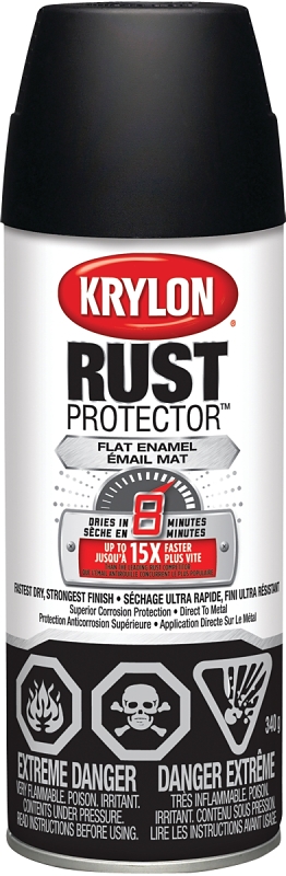 Krylon Rust Protector K06903507 Rust Preventative Spray Paint, 12 oz Can, 25 sq-ft Coverage Area, Flat, Black