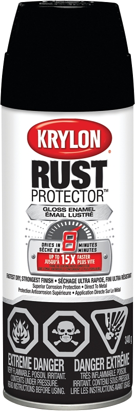Krylon Rust Protector K06900107 Rust Preventative Spray Paint, 12 oz Can, 25 sq-ft Coverage Area, Gloss, Black