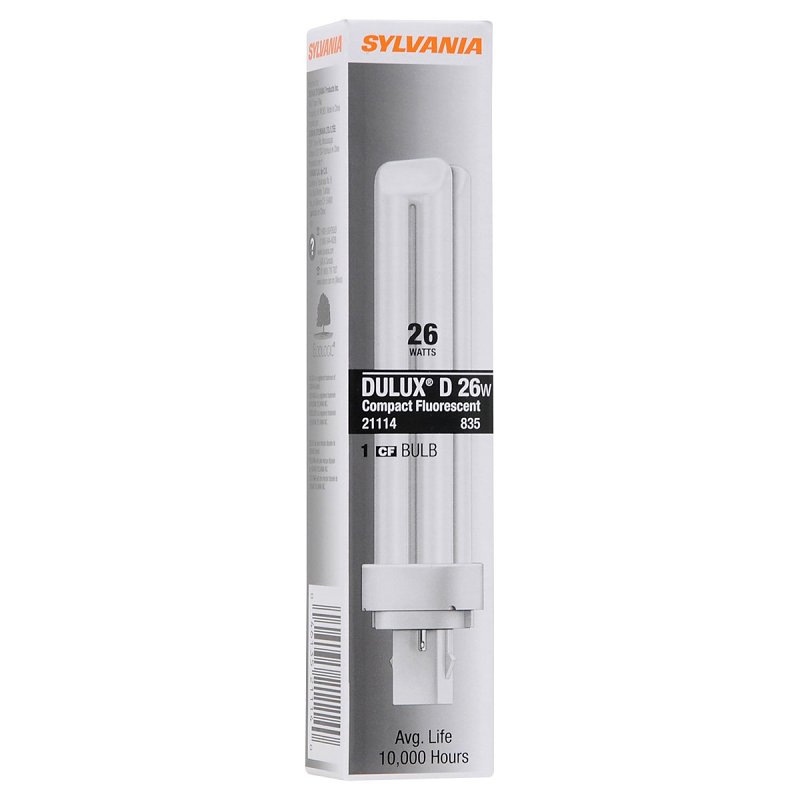 Sylvania 21114 Compact Fluorescent Bulb, 26 W, T4 Lamp, G24D-3 Lamp Base, 1710 Lumens, 3500 K Color Temp