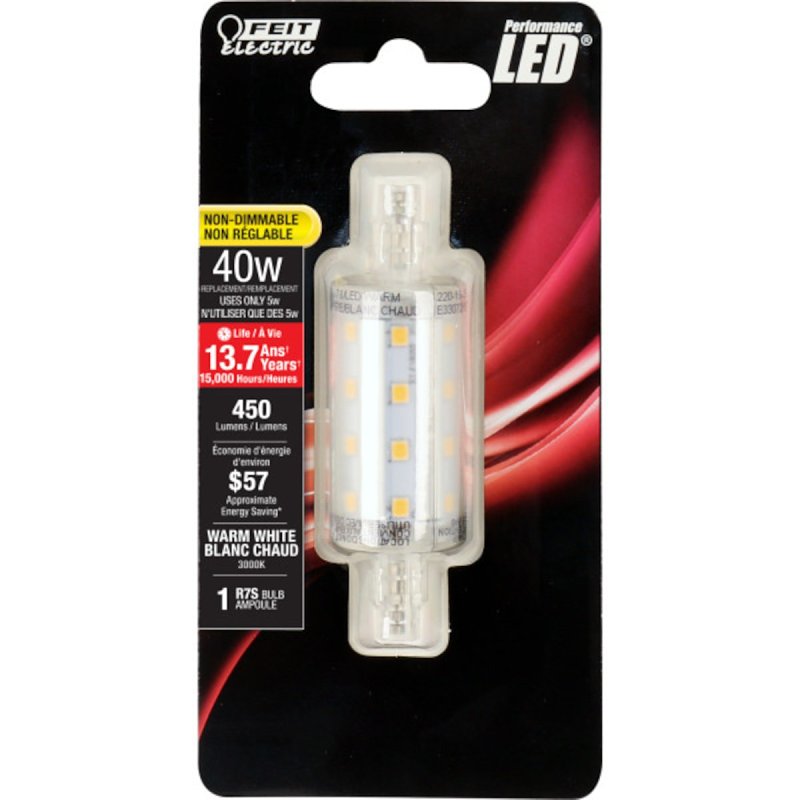 Feit Electric BPJ78/LED LED Lamp, Flood/Spotlight, R7S Lamp, 40 W Equivalent, R7 Lamp Base, Clear, Warm White Light