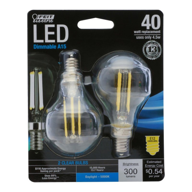 Feit Electric BPA1540C/850/LED/2 LED Lamp, General Purpose, 300 Lumens, 4.5 W, A15 Lamp, 40 W Equivalent, E12 Lamp Base