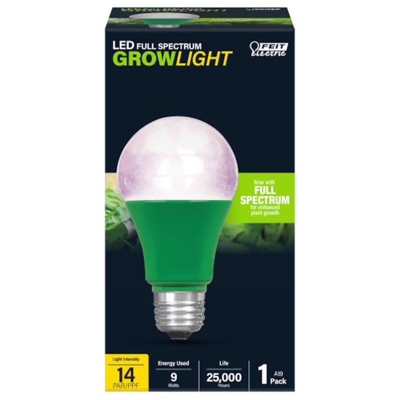 Feit Electric A19/GROW/LEDG2 LED Plant Grow Light, General Purpose, A19 Lamp, E26 Lamp Base, Green