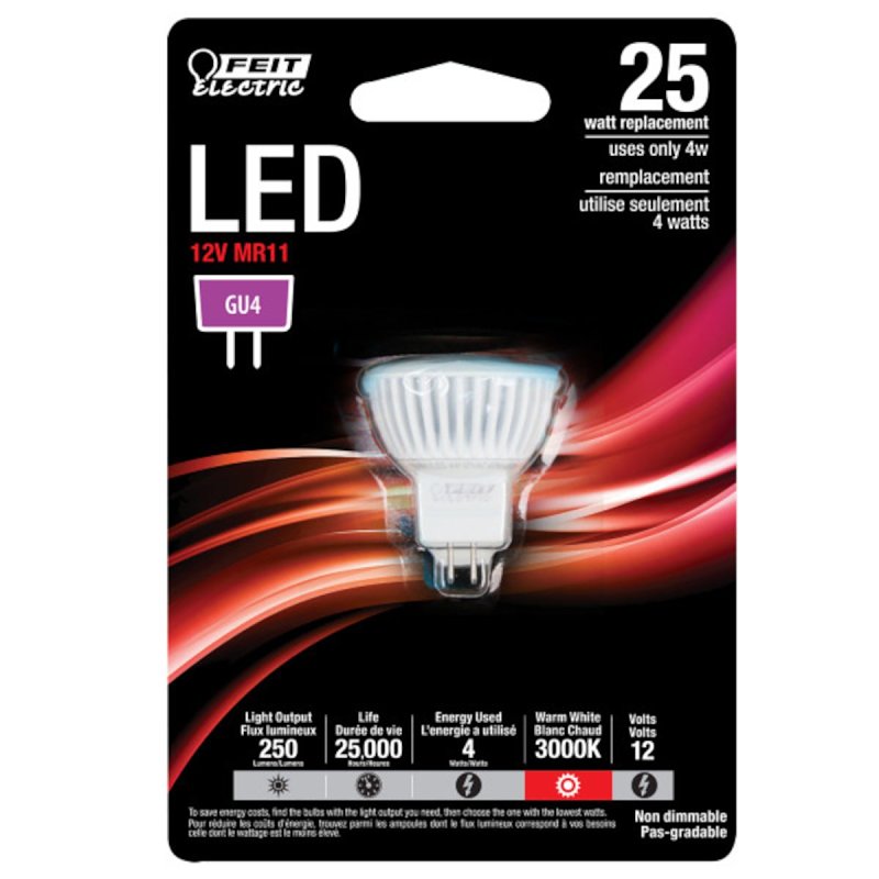 Feit Electric BPMR11/LED/CAN LED Bulb, Track/Recessed, MR11 Lamp, 25 W Equivalent, G4 Lamp Base, Soft White Light