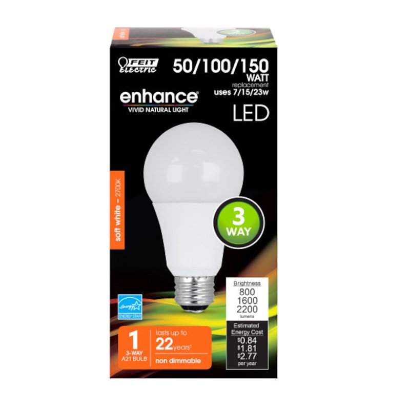 Feit Electric A50/150/927CA LED Bulb, 120 V, 800, 1600, 2200 Lumens, 7, 15, 23 W, A21 Lamp, E26 Lamp Base