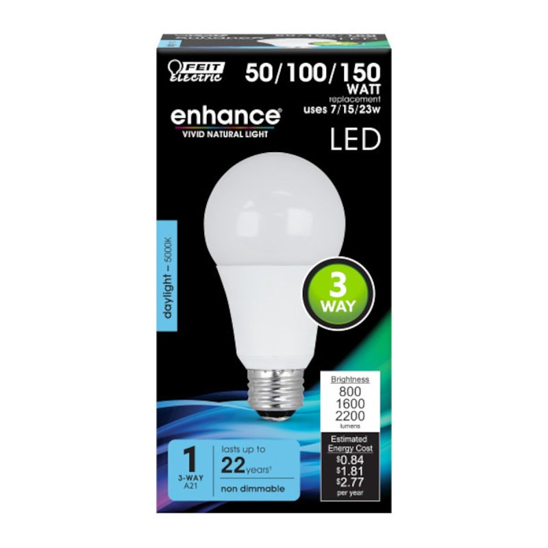 Feit Electric A50/150/950CA LED Bulb, General Purpose, 800, 1600, 2200 Lumens, 7, 15, 23 W, A21 Lamp, E26 Lamp Base